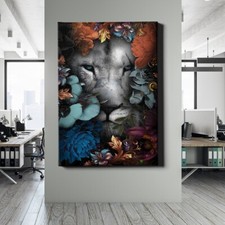 ✅WANDBILD LEINWAND, ACRYLGLAS LÖWE NAUR FARBEN BLUMEN TIERE WANDBILD PREMIUM