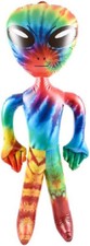 36" Alien INFLATE Vinyl Galaxy/Rainbow/Tie Dye. Inflatable Large Alien Figures