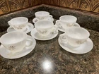 Vintage Set of 6 Federal Glass Golden Glory Milk Glass Cups & Saucers 60's