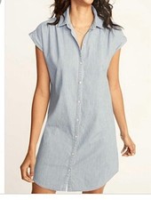 SOFT SURROUNDINGS CHAMBRAY DRESS M {FITS BIG} TENCEL COASTAL BEACHY CLASSIC EC