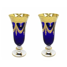 Set of 2 Interglass Italy Crystal Glasses - Cobalt Blue Italian Champagne Flutes