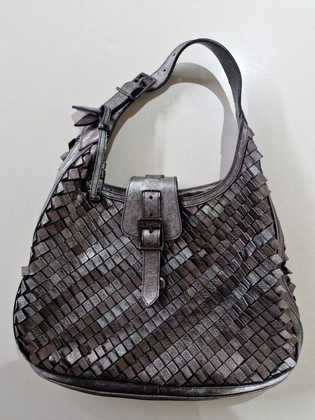 Burberry Metallic Grey Leather Brooke Hobo Bag
