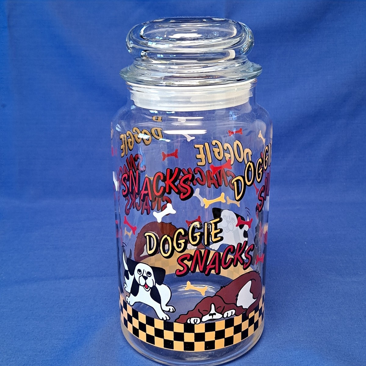Glass DOGGIE SNACKS JAR DOg Treat Canister Cookie Bone Bowl - Main Image