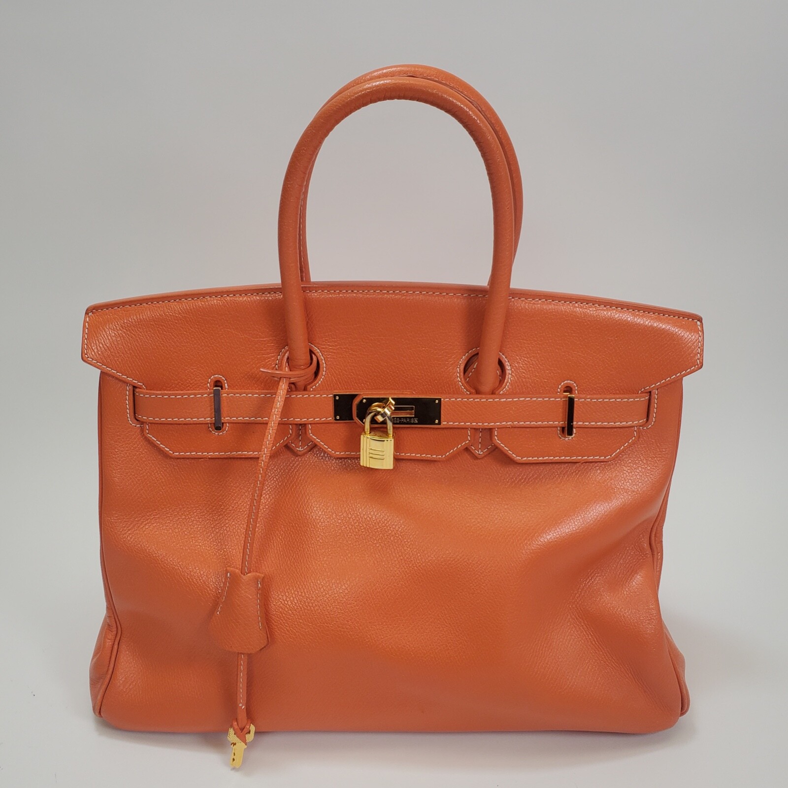 Vintage 1996 Hermès Orange Taurillon Clemence Birkin 35 w/Lock Dust Cover Box