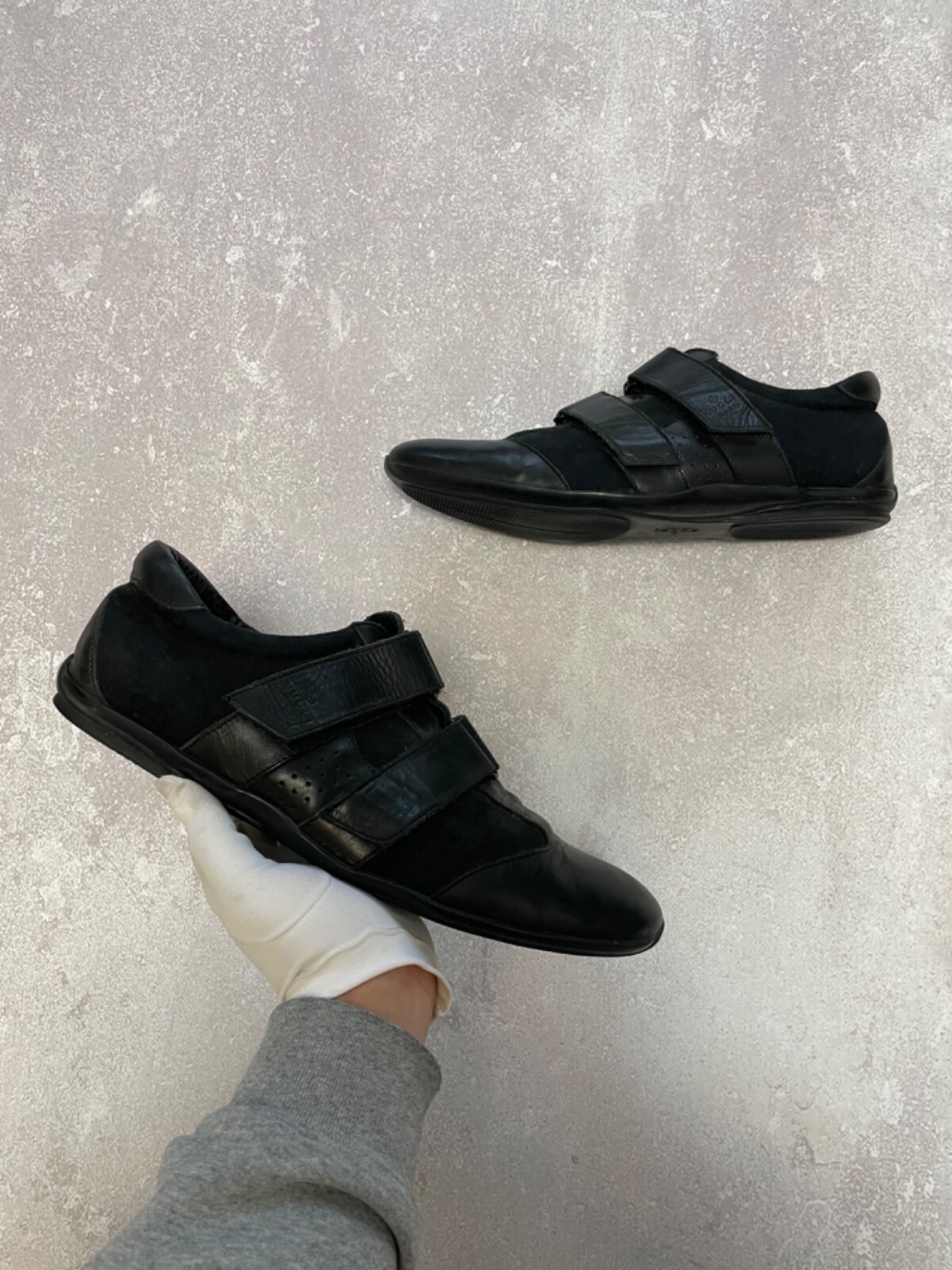 Gucci Black Monogram Leather Textile  Sneakers 091835 Men's 44