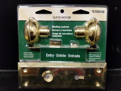 Polished Brass Mortise Lockset Handles Knobs Interior Keyed Gate House E2293-LR2