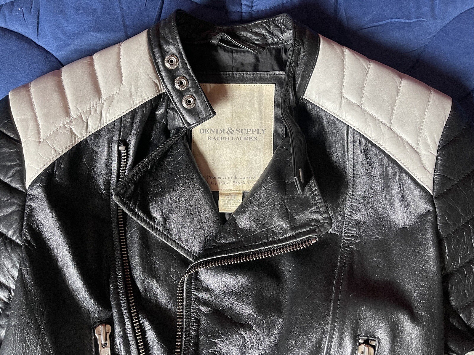 Ralph Lauren - Denim & Supply Leather Jacket (Black/White, Men’s Small). image 6