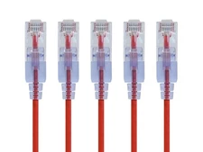 SlimRun Cat6A Ethernet Patch Cable RJ45 Stranded UTP Copper 30AWG 2ft Red 5-Pack