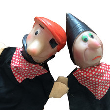 2 Marionnettes à main Vintage Théâtre Guignol Voleur & Brigand à grandes têtes