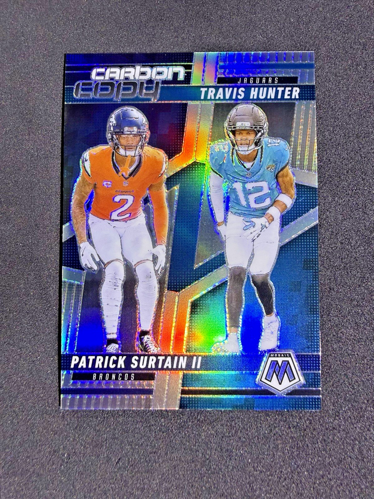 2025 Panini Mosaic Travis Hunter Pat Surtain #20 Rookie Silver Prizm Carbon Copy