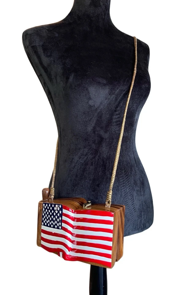 Timmy Woods Signed Limited Edition Handmade Wooden American Flag Purse/Handbag - Image 4 of 4