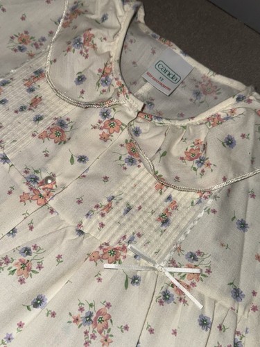 Vintage C&A Cream Floral Long Sleeve Nightdress Peter Pan Collar Bows UK 12 - Picture 10 of 15