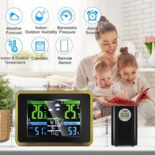 Digital LCD Indoor & Outdoor Weather Station Clock Calendar Thermometer Wireless