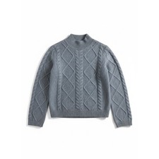 LOFT Womens Heather Gray Cable Knit Mock Neck Diamond Pullover Sweater XS