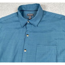 Van Heusen Air Button Down Shirt Mens Medium Teal Short Sleeve Crosshatch Rayon