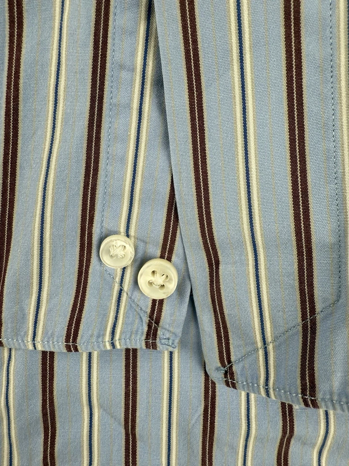 Camisa de vestir Lorenzoni Italia para hombre cuello lengüeta rayas azules 100 % algodón talla 17,5 44 Foto 3 de 4
