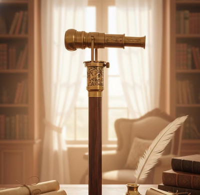 Vintage Wooden Walking Cane | Brass Telescope Handle