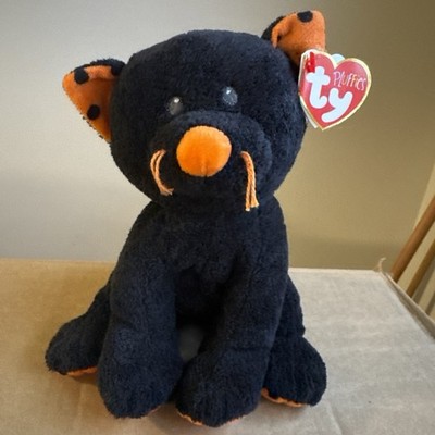 2008 Ty Pluffies  TRICKERY the Black & Orange Halloween Cat Kitten Plush Tylux