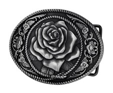 Belt Buckle Western Vintage Rose Ornate Rope Silver Adult Womens