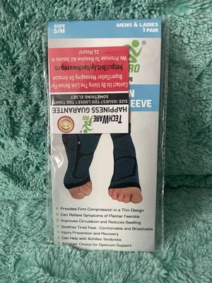 TechWare Pro Compression Ankle Foot Sleeve S/M Black Blue Plantar Fasciitis