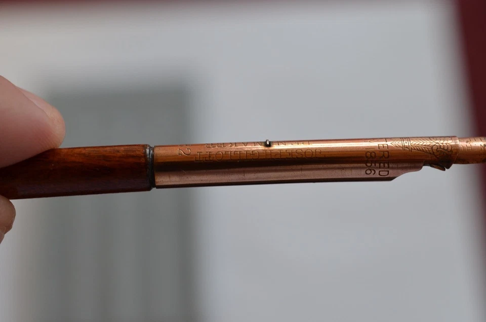 винтажная антикварная перьевая ручка погружная ручка деревянная ручка золото Joseph Gillott 1856 Hughes - Изображение 4 из 4