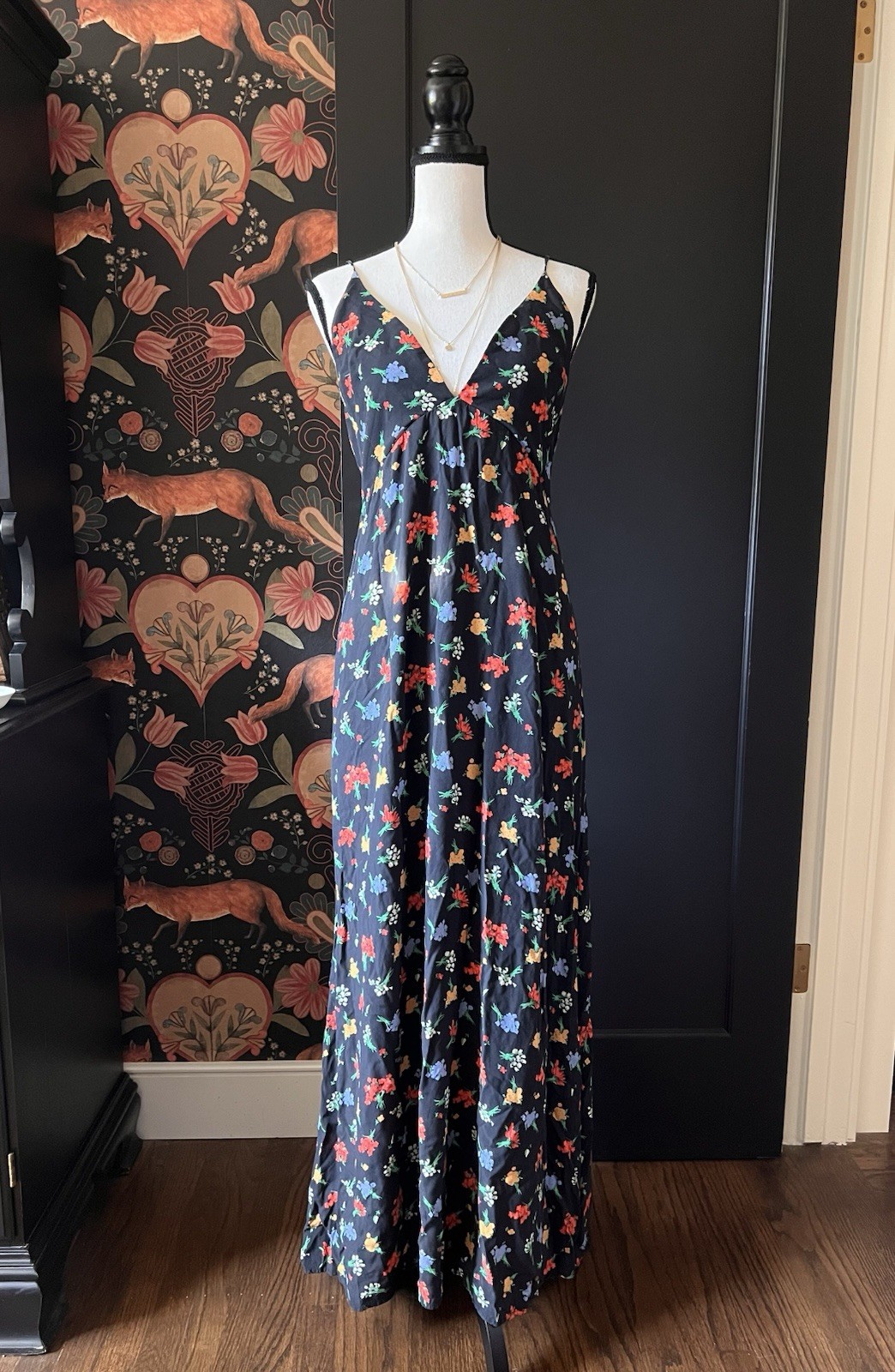 Capulet Odille Black Floral Side-Slit Maxi Dress Spaghetti Straps Sundress