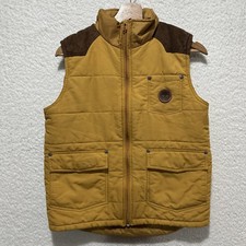 Timberland Outdoor Puffer Hooded Vest Jacket Boys Brown Yellow Size M 12/14