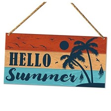 Hello Summer Sign Decor for Front Door, Summer Beach Welcome Sign for Home A6
