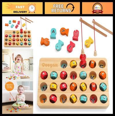 Coogam Wooden Magnetic Fishing Game ABC Color Sorting Montessori Toy