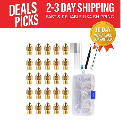 25-Piece MK8 Brass Nozzle Set with Storage Box for Ender 3 Series 3D Printers