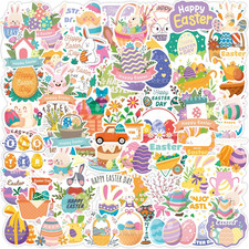 100 Pcs Happy Easter Stickers Kids Vinyl Bunny Egg Basket Stuffer Craft NEW