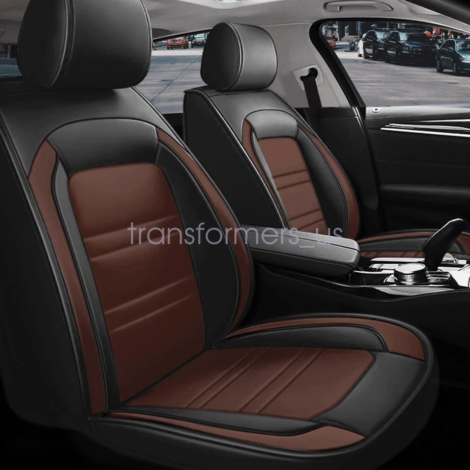 For Cadillac car Seat Cover 5-Seat Full Set Leather Front & Rear Protector Brown - Image 3 of 4