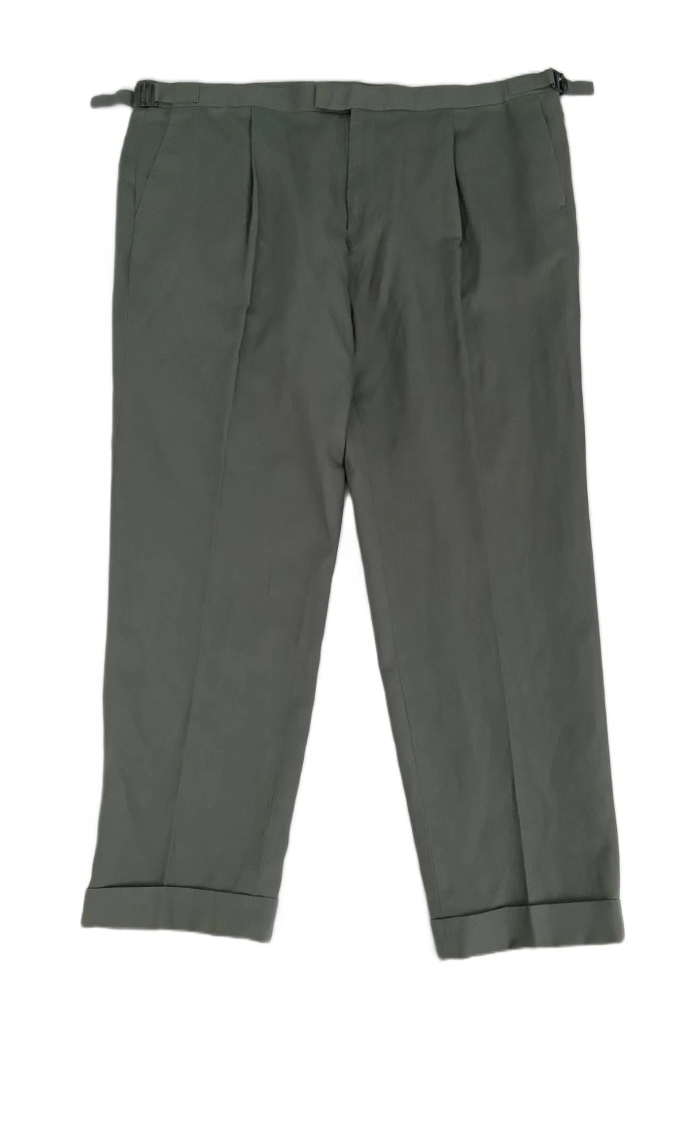 Autograph Men's Trousers Green Adjustable Linen Mix Pleat Roll Back Hem Zip New