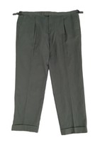 Autograph Men's Trousers Green Adjustable Linen Mix Pleat Roll Back Hem Zip New