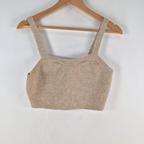 Lily loves womens knit crop cami tank top size L beige stretch sleeveless 121159