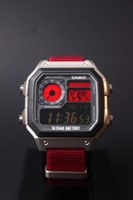 Casio Royale AE-1200 Watch with Red & Black Screen Red Nato Strap