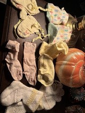 Vintage Handmade Lot of 6 Pair Vtg Baby Crocheted Knit Baby Booties Socks