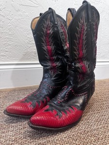 Vintage Men’s 9D Tony Lama Firewalker Ringtail Lizard Boots 6854 Black Tan Rare Tony Lama Firewalker Boots | eBay main image 3