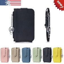Women RFID-Blocking Bifold Slim Leather Card Holder Wallet Pocket with Keychain
