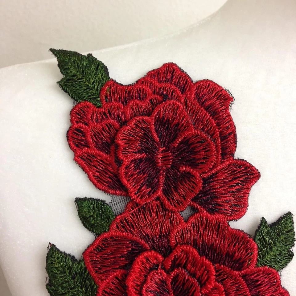 1 Pair Embroidery Rose Flower Sew On Patch - Image 2 of 4