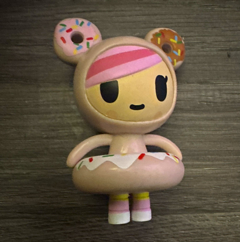 Donut-Themed Girl Figurine Plastic Collectible Figure w/ Sprinkles, Pink/White