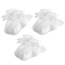 Baby Girl Ruffle Socks Eyelet Double Lace Turn 1-3T Baby Girls White - 3 Pairs