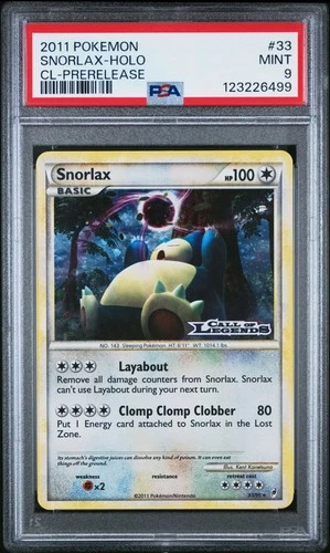 Snorlax Call of Legends Holo Stamp CL-Prerelease PSA 9 MINT 33/95 Pokemon 2011