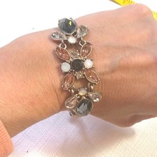 Gold Tone Crystal Adjustable Bracelet Floral Station Drawstring Fashion Jewelry