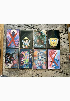 Epoxy resin paintings 12 x 18 inches of KAWS, Pinocchio, Spider-Man, Bob Sponge.
