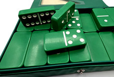 Vintage GREEN Double Six Jumbo Size Thick Dominoes With Box Double Six Set of 28