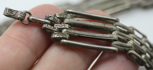 2 pair matching Vintage Antique 4 Bar Gate Link 800 silver 6 1/2" Bracelets - Picture 7 of 9