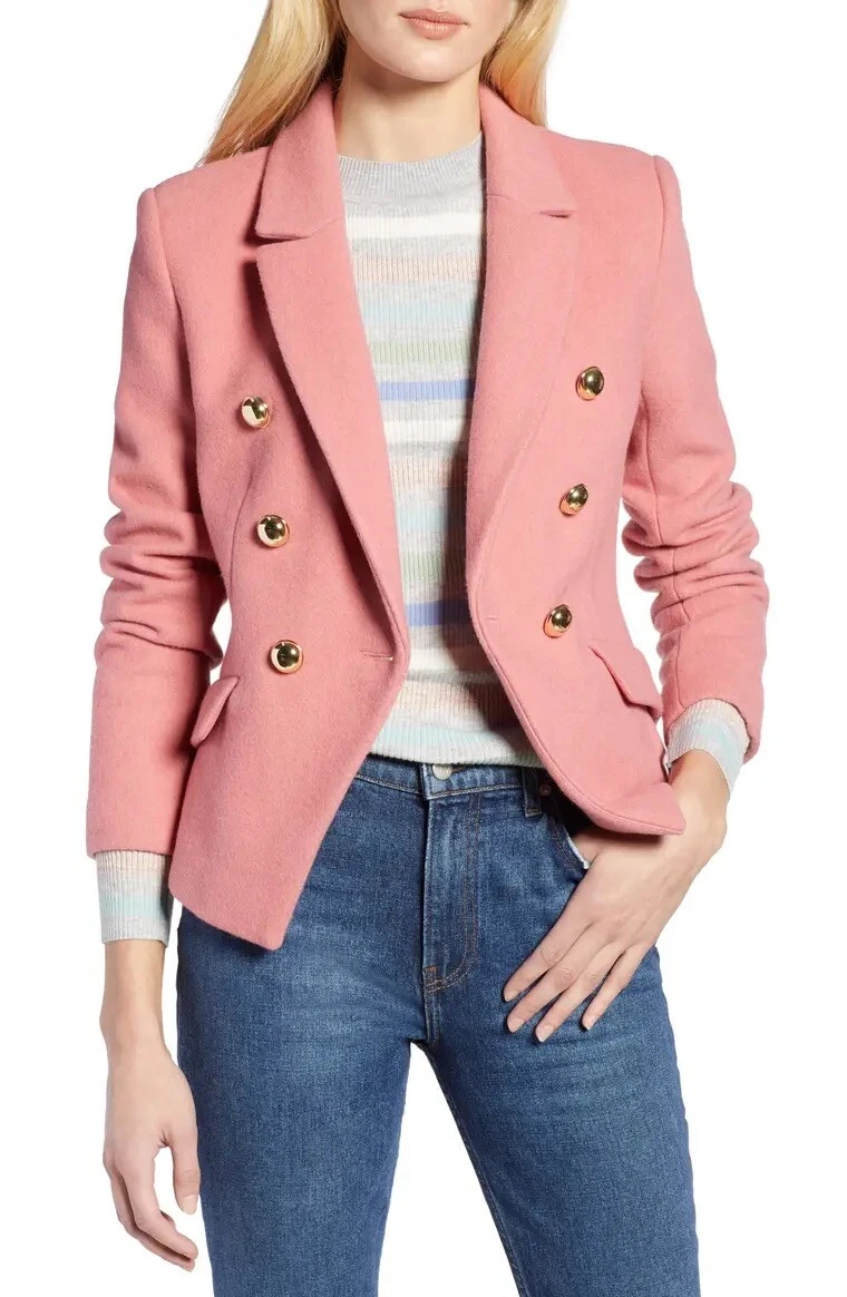 NEW Halogen x Atlantic-Pacific Double Breasted Wool Blend Blazer - Pink - 6  US