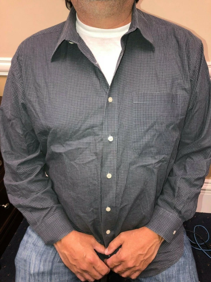 ВИНТАЖНЫЙ MONSIER BYGIVENCHY СЕРЫЙ МИКРО КЛЕТКУ ПРОВЕРИТЬ КНОПКА ВНИЗ РУБАШКА 17,5 - Изображение 4 из 4