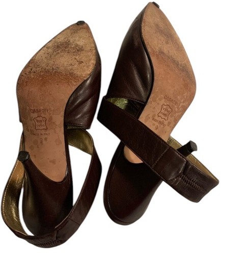 Michael Kors Collection Casadei brown leather slingback heels pumps shoes Sz 9 - Picture 4 of 7